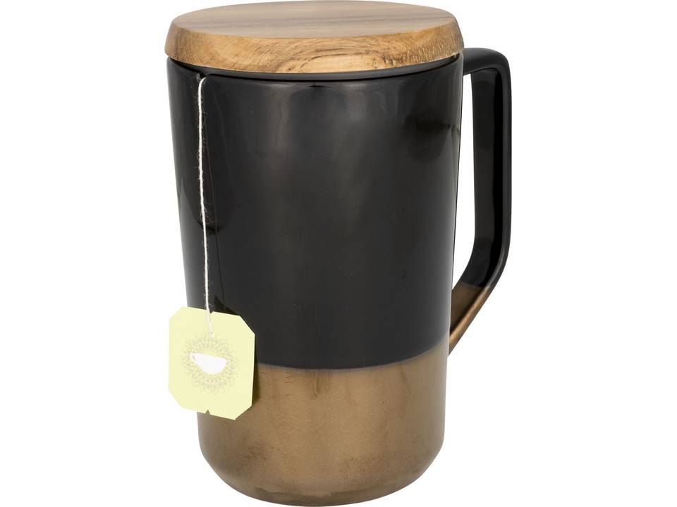 Tahoe tea and coffee ceramic mug with wood lid 4