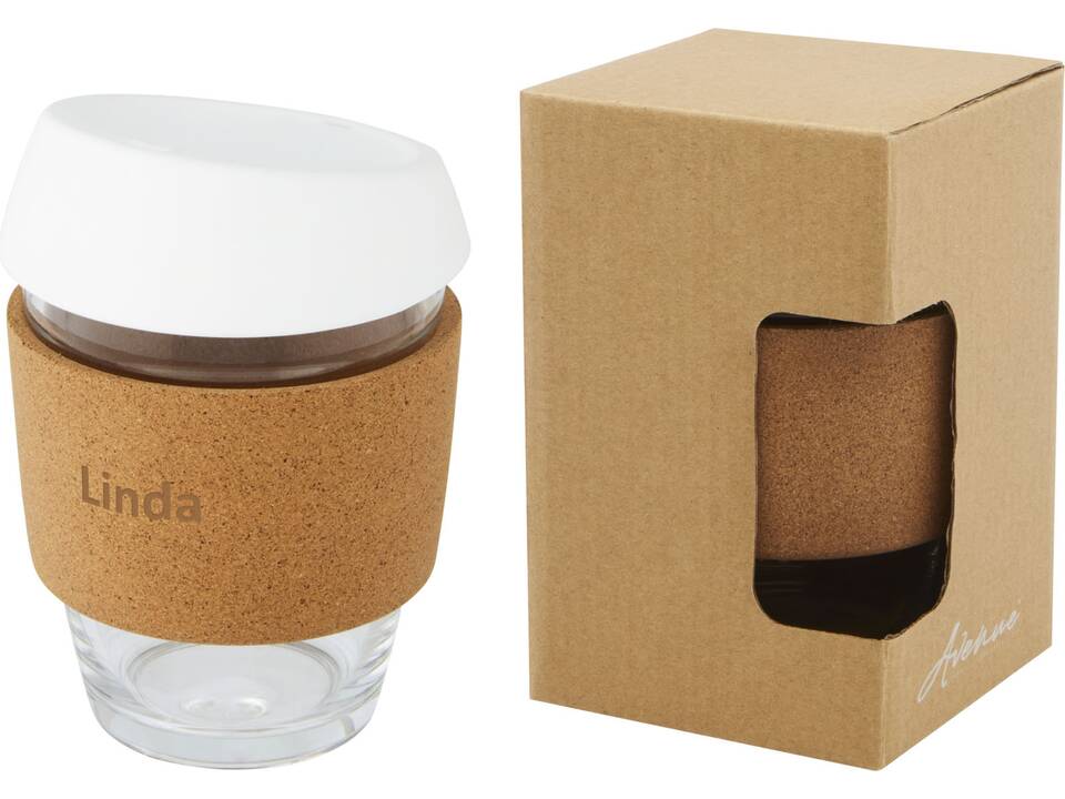 Lidan 360 ml borosilicate glass tumbler with cork grip and silicone lid 4