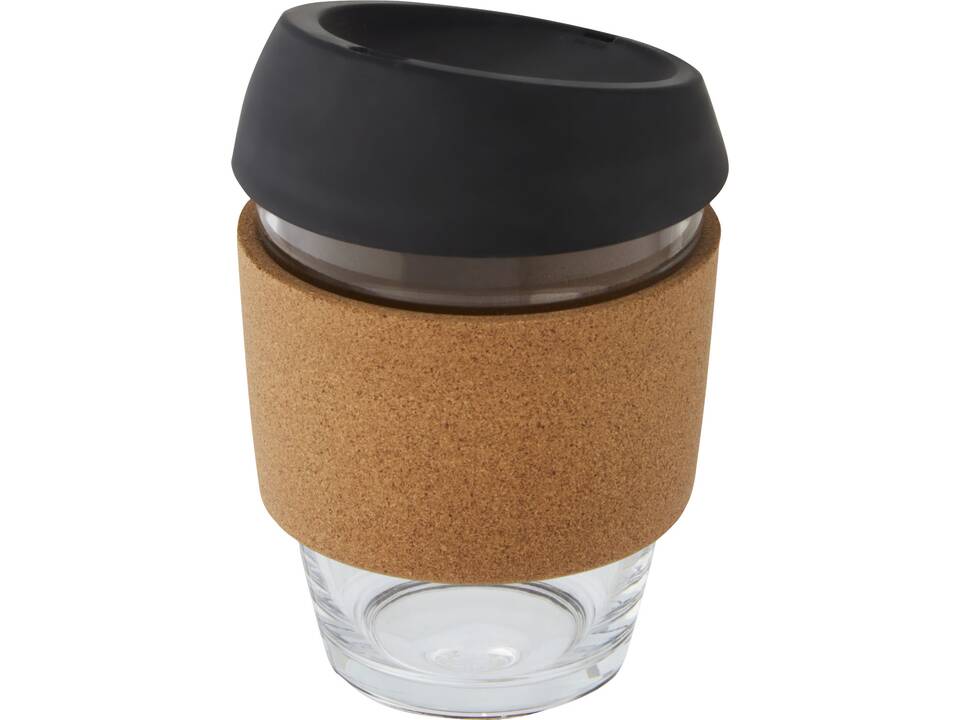 Lidan 360 ml borosilicate glass tumbler with cork grip and silicone lid 23