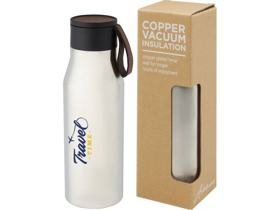 Ljungan 500 ml copper vacuum insulated stainless steel bottle with PU leather strap and lid 1