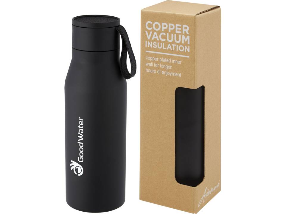 Ljungan 500 ml copper vacuum insulated stainless steel bottle with PU leather strap and lid 11
