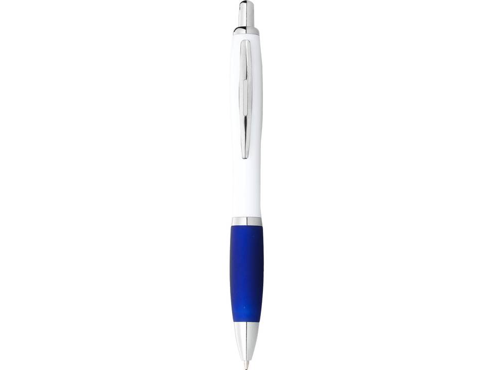 Nash ballpoint pen with white barrel and coloured grip 1