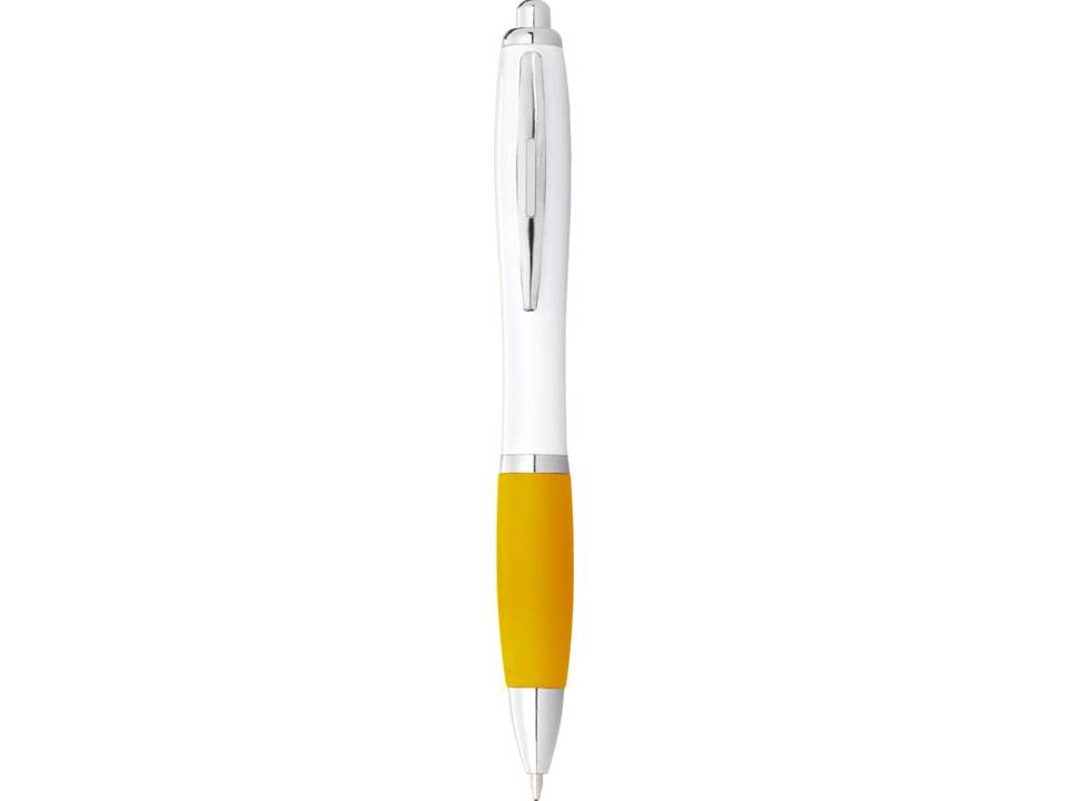 Nash ballpoint pen with white barrel and coloured grip 14