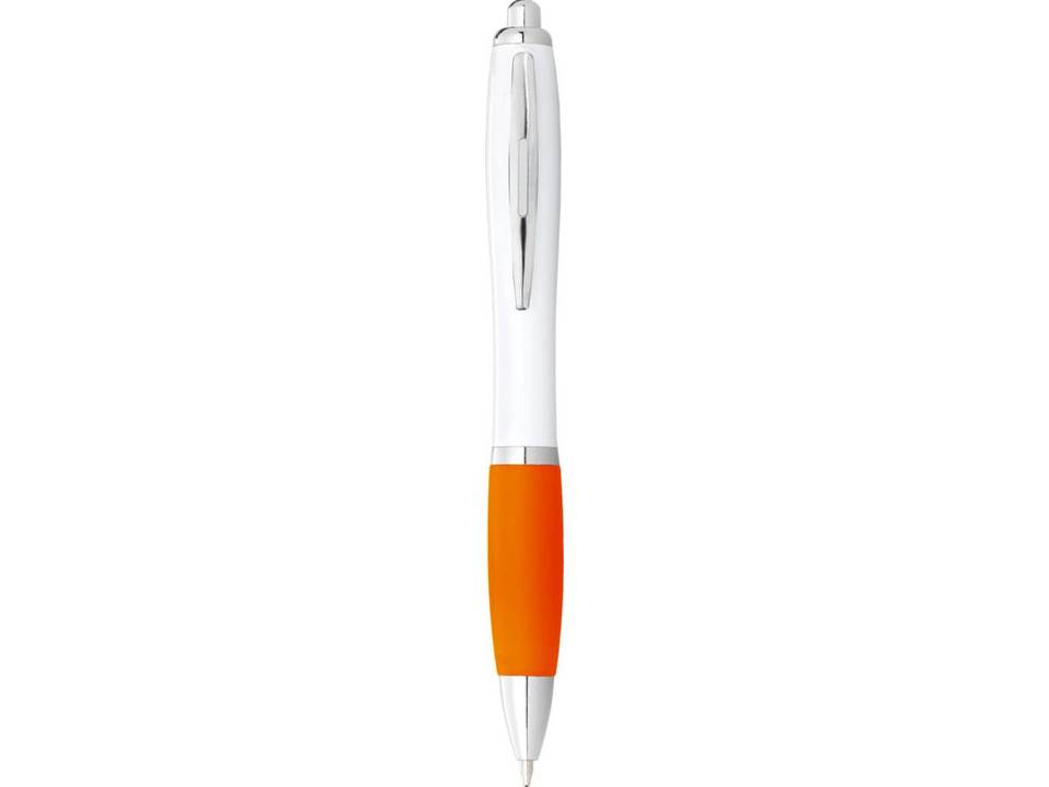 Nash ballpoint pen with white barrel and coloured grip 18