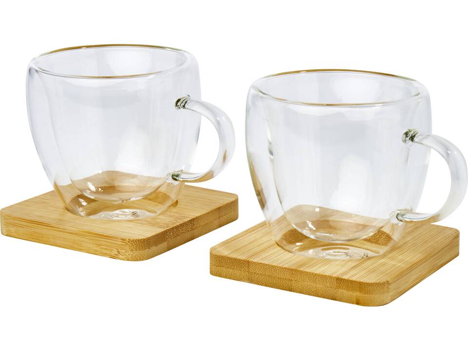 Manti 2-piece 100 ml double-wall glass cup with bamboo coaster 6