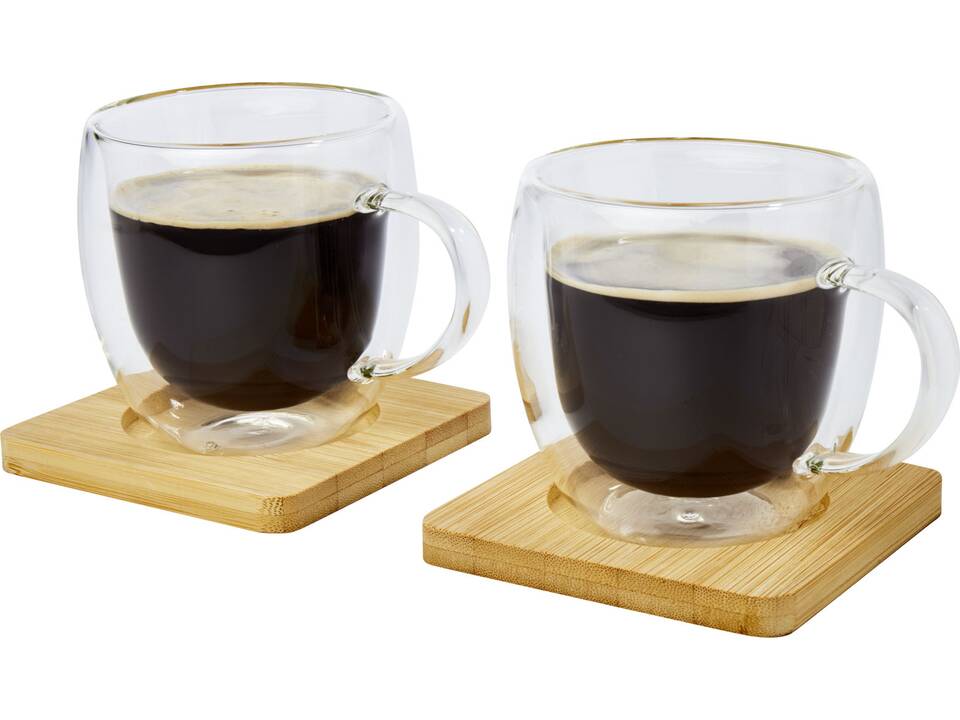 Manti 2-piece 250 ml double-wall glass cup with bamboo coaster 3