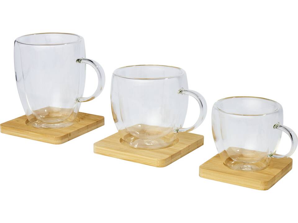 Manti 2-piece 250 ml double-wall glass cup with bamboo coaster 6