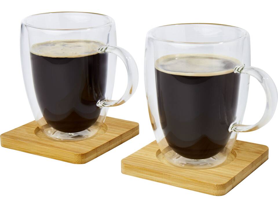 Manti 2-piece 350 ml double-wall glass cup with bamboo coaster 4