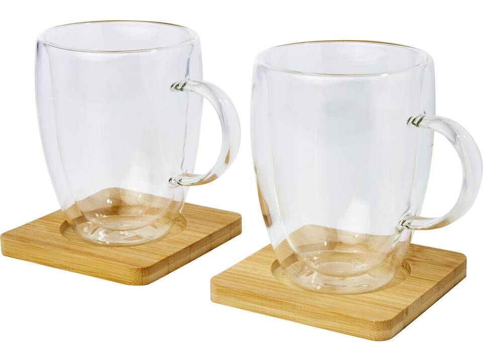 Manti 2-piece 350 ml double-wall glass cup with bamboo coaster 6