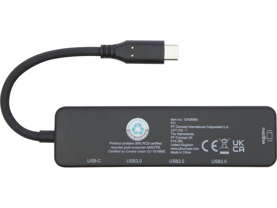 Loop RCS recycled plastic multimedia adapter USB 2.0-3.0 with HDMI port 4