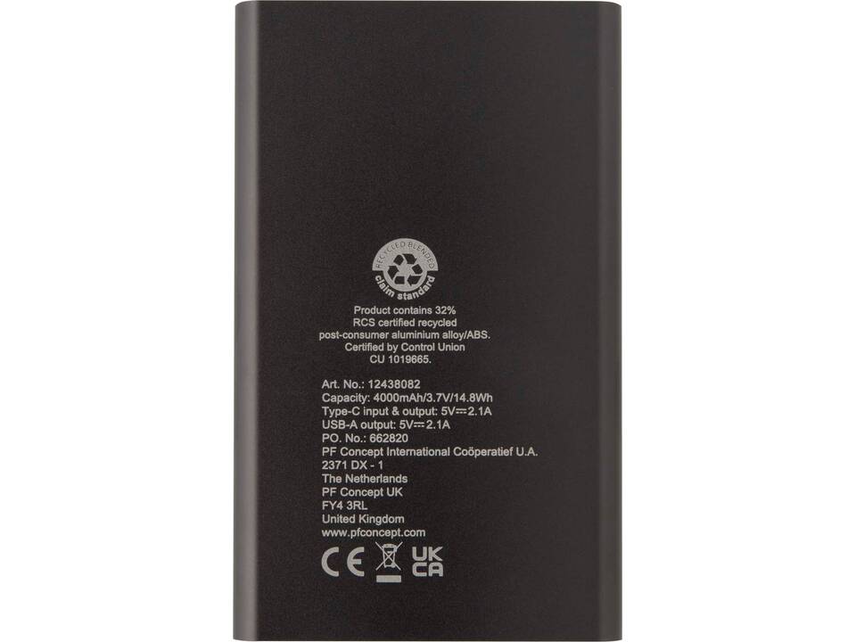 Pep 4000 mAh Type-C recycled aluminium power bank 25