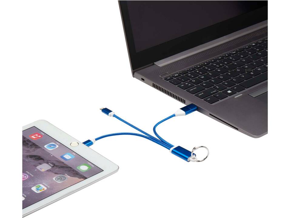 Metal 4-in-1 recycled aluminium charging cable with keychain 9