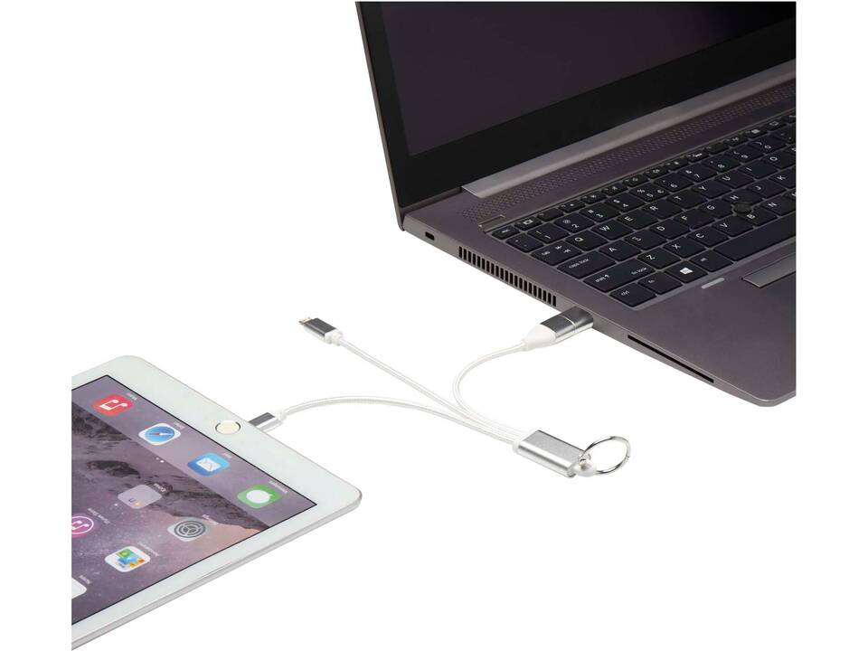 Metal 4-in-1 recycled aluminium charging cable with keychain 14