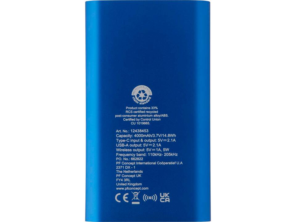 Juice 4000 mAh Type-C recycled aluminium wireless power bank 12