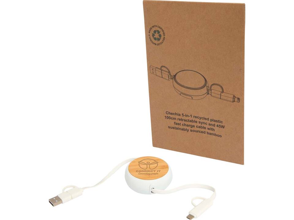 Chechia 5-in-1 recycled plastic 100 cm retractable data sync and 45W fast charge cable 2
