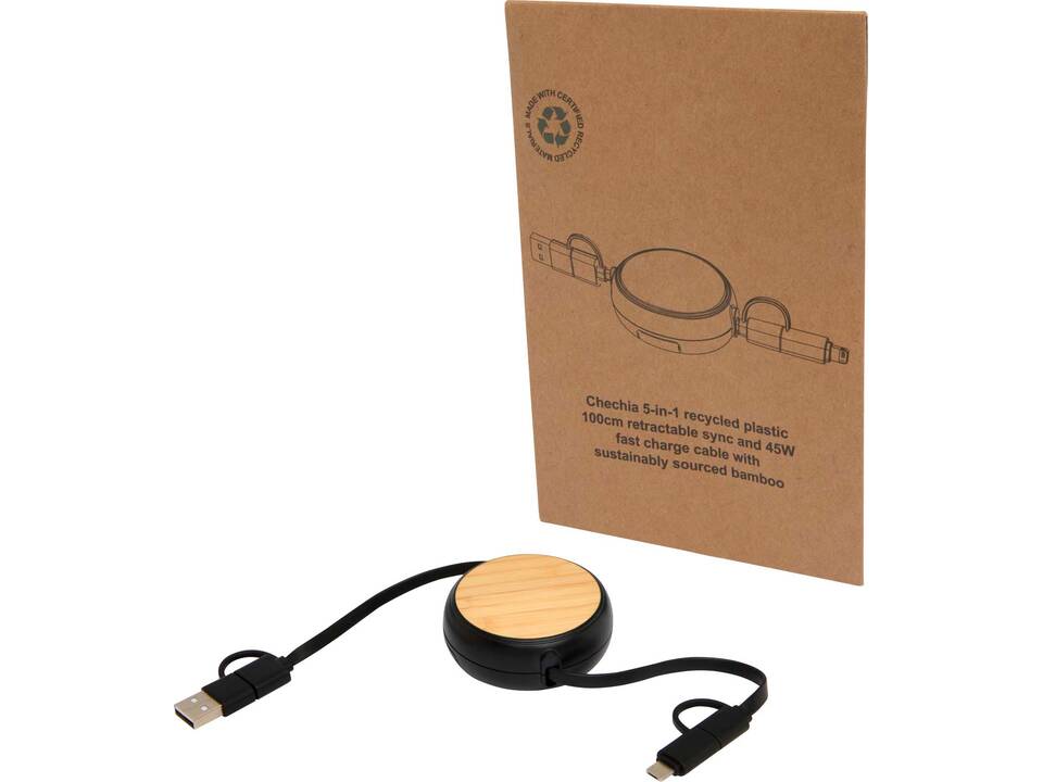 Chechia 5-in-1 recycled plastic 100 cm retractable data sync and 45W fast charge cable 9
