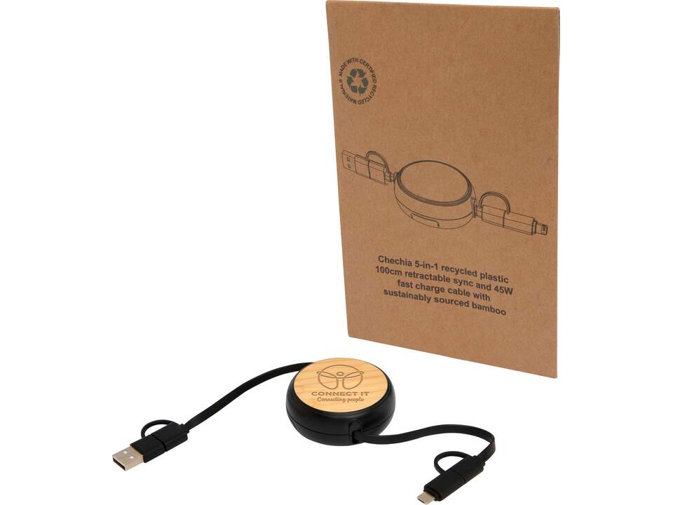 Chechia 5-in-1 recycled plastic 100 cm retractable data sync and 45W fast charge cable 10