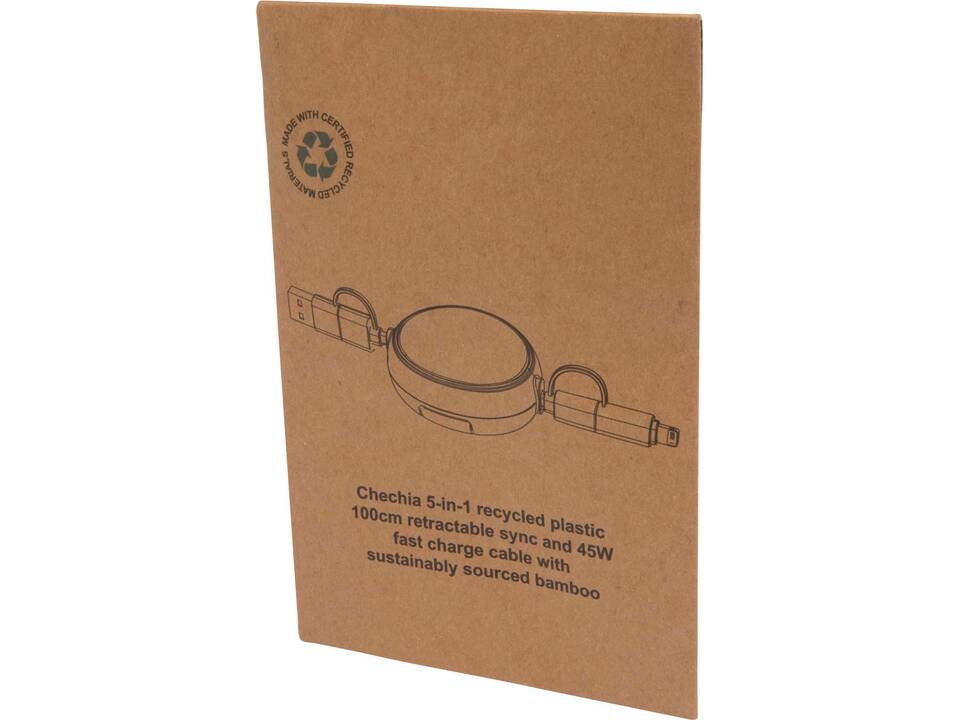 Chechia 5-in-1 recycled plastic 100 cm retractable data sync and 45W fast charge cable 11