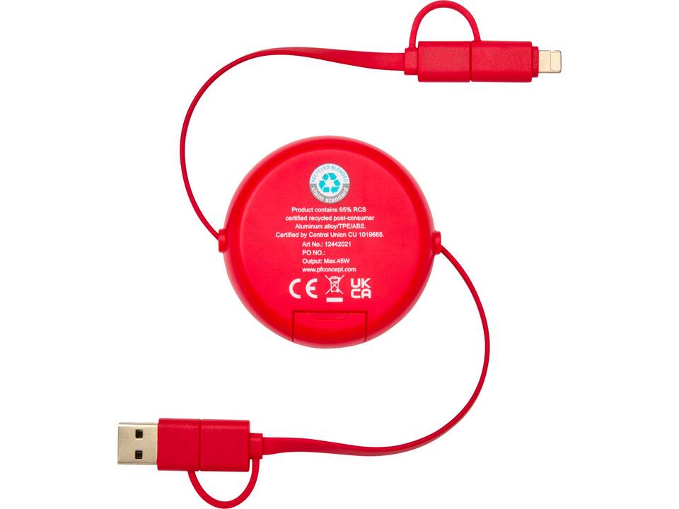Alasia 5-in-1 100 cm recycled plastic and aluminium retractable data sync and 45W fast charge cable 4