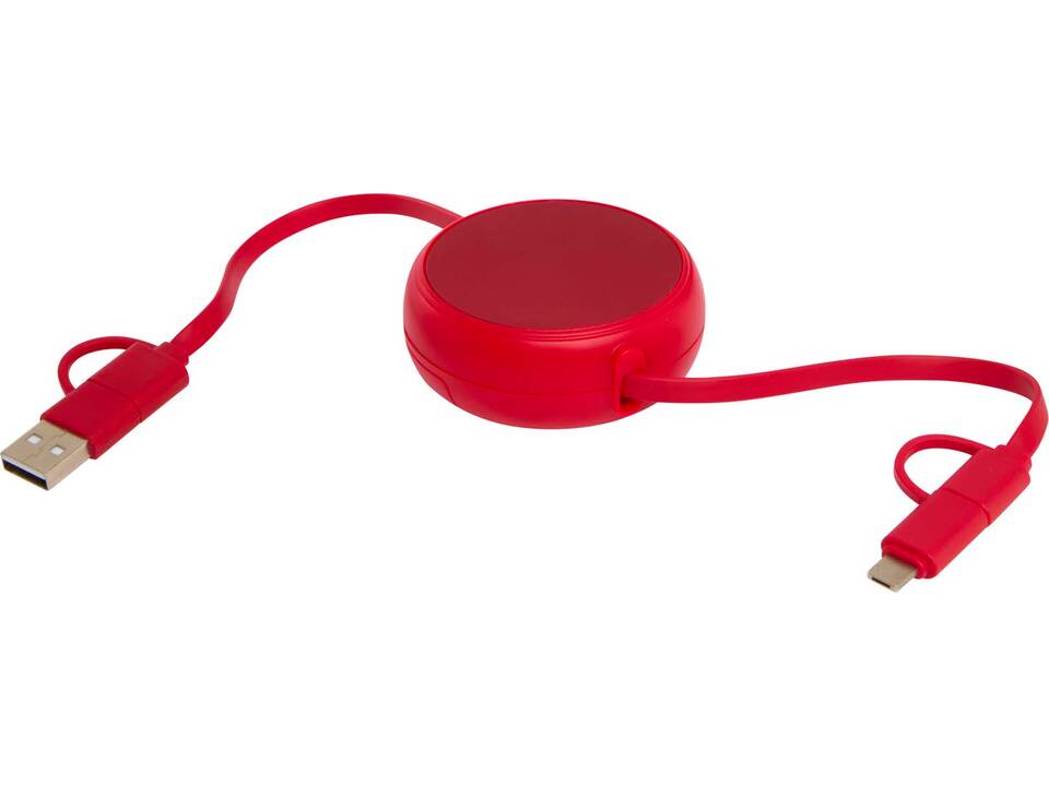 Alasia 5-in-1 100 cm recycled plastic and aluminium retractable data sync and 45W fast charge cable 5