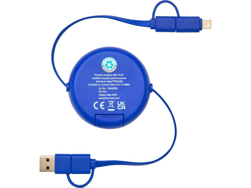 Alasia 5-in-1 100 cm recycled plastic and aluminium retractable data sync and 45W fast charge cable 11