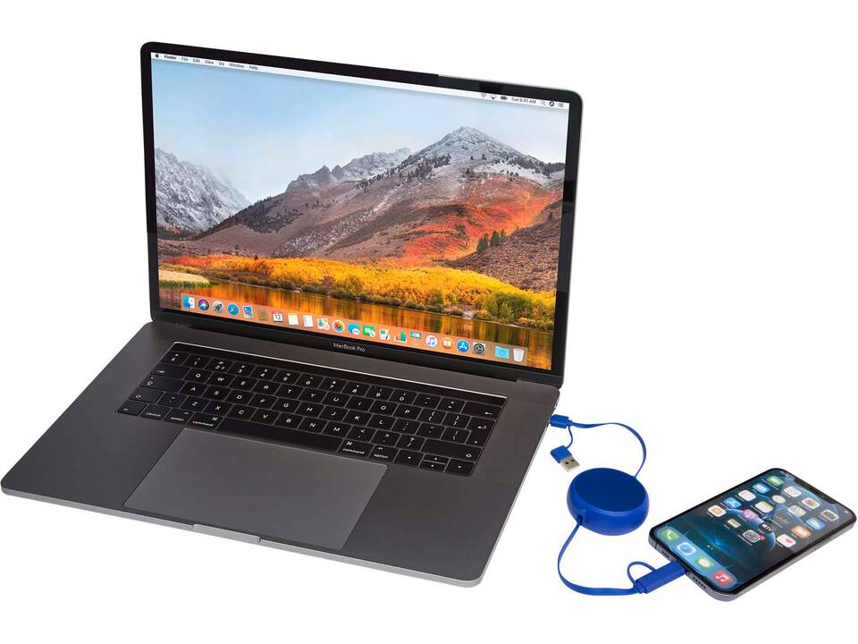 Alasia 5-in-1 100 cm recycled plastic and aluminium retractable data sync and 45W fast charge cable 14