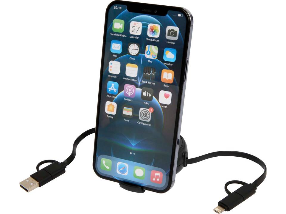 Alasia 5-in-1 100 cm recycled plastic and aluminium retractable data sync and 45W fast charge cable 27