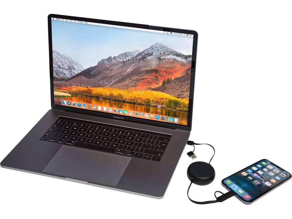 Alasia 5-in-1 100 cm recycled plastic and aluminium retractable data sync and 45W fast charge cable 28