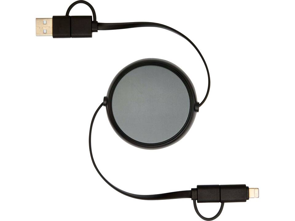 Alasia 5-in-1 100 cm recycled plastic and aluminium retractable data sync and 45W fast charge cable 24