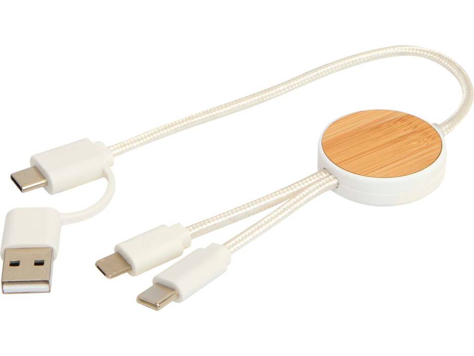 Chechia 5-in-1 recycled plastic 30 cm data sync and 27W fast charge cable with bamboo details 6