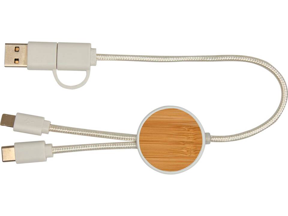 Chechia 5-in-1 recycled plastic 30 cm data sync and 27W fast charge cable with bamboo details 3