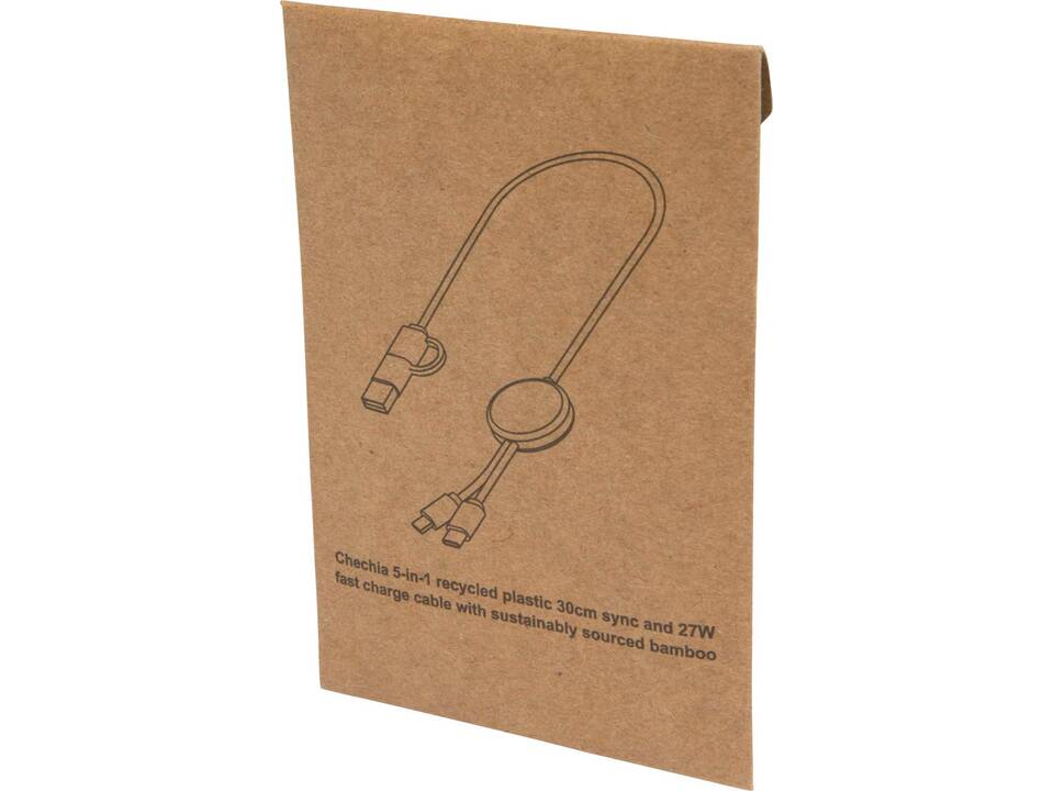 Chechia 5-in-1 recycled plastic 30 cm data sync and 27W fast charge cable with bamboo details 2