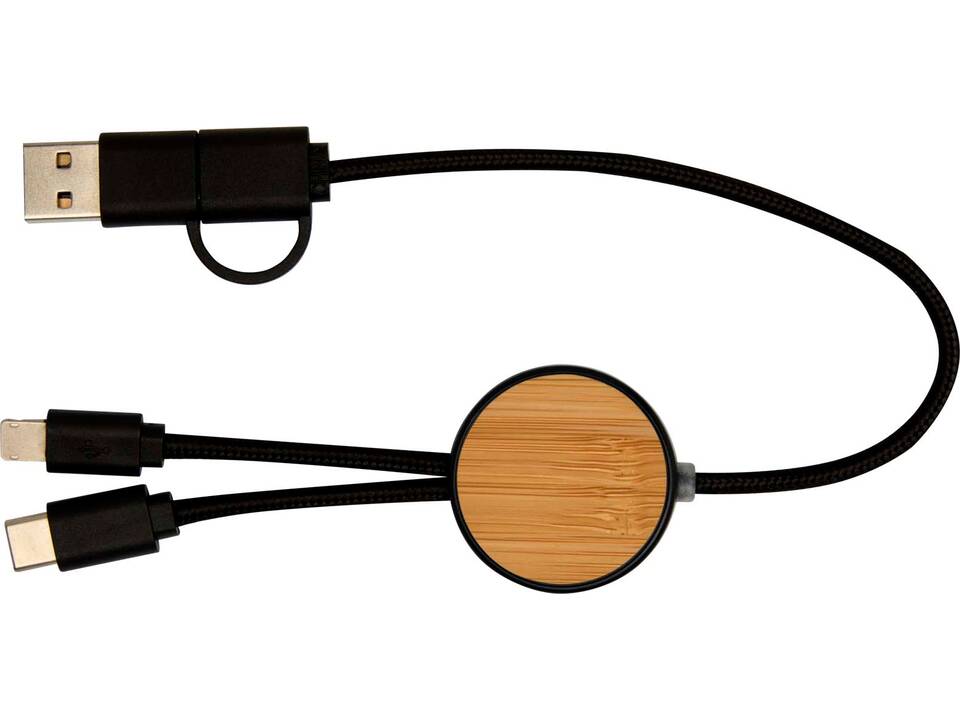 Chechia 5-in-1 recycled plastic 30 cm data sync and 27W fast charge cable with bamboo details 10