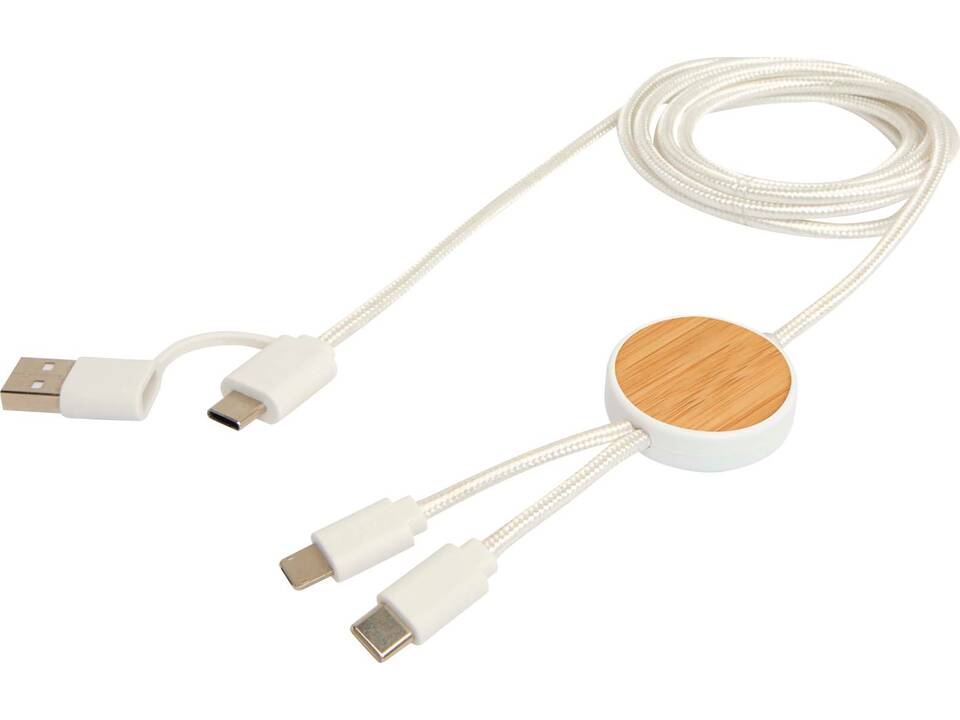 Chechia 5-in-1 recycled plastic 150 cm data sync and 27W fast charge cable with bamboo details 5