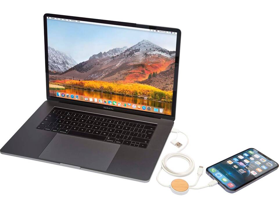 Chechia 5-in-1 recycled plastic 150 cm data sync and 27W fast charge cable with bamboo details 6