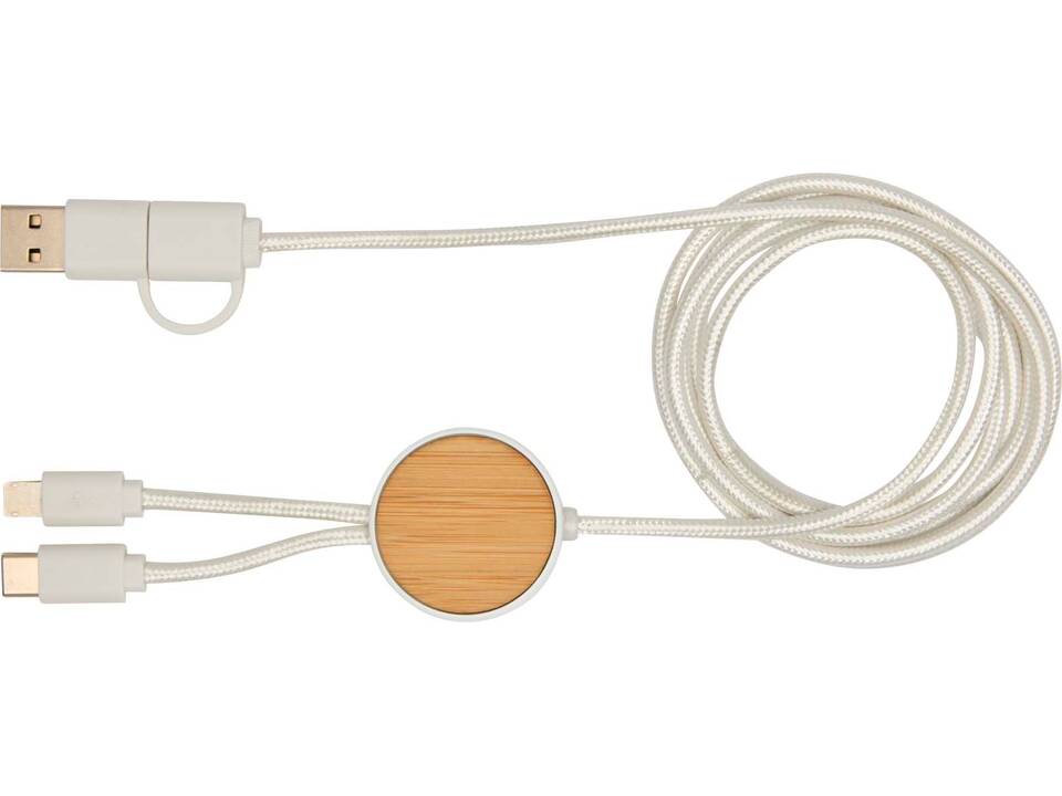 Chechia 5-in-1 recycled plastic 150 cm data sync and 27W fast charge cable with bamboo details 2