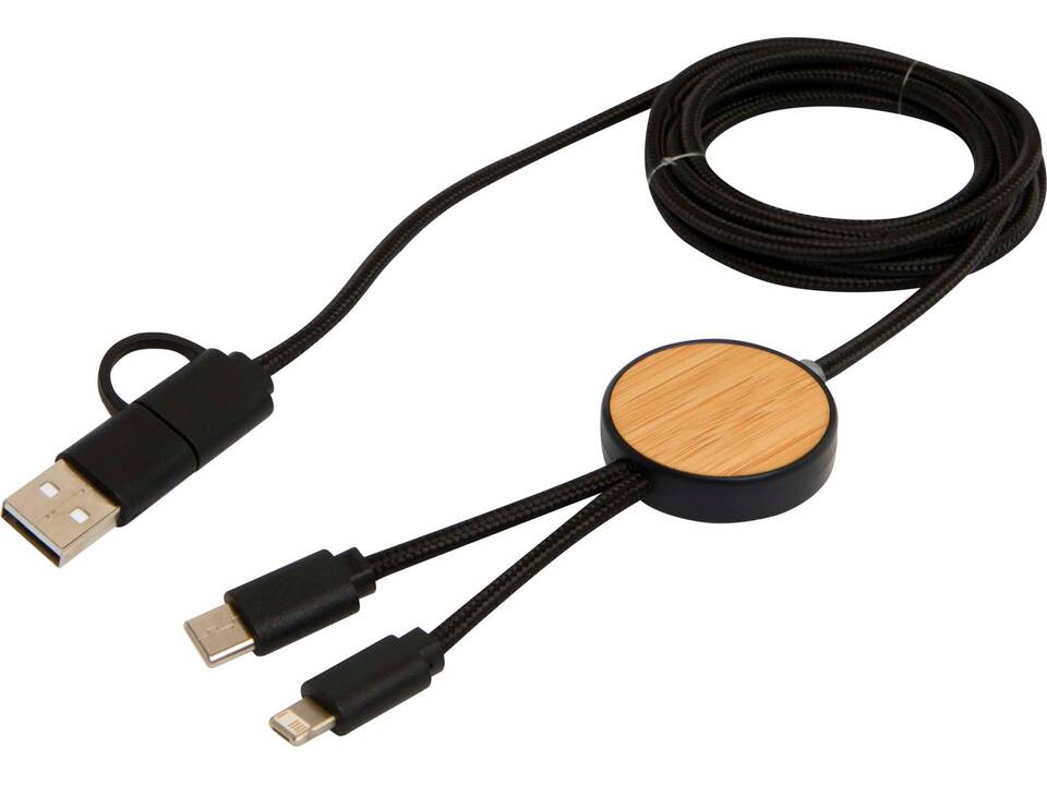 Chechia 5-in-1 recycled plastic 150 cm data sync and 27W fast charge cable with bamboo details 10