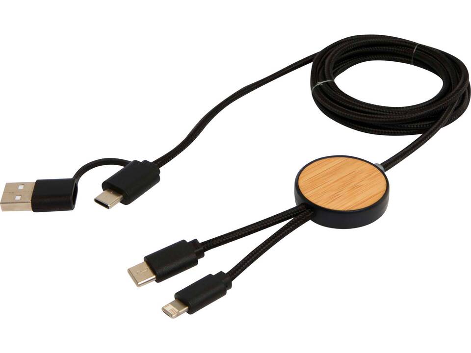 Chechia 5-in-1 recycled plastic 150 cm data sync and 27W fast charge cable with bamboo details 11
