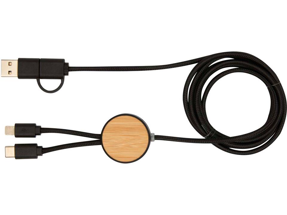 Chechia 5-in-1 recycled plastic 150 cm data sync and 27W fast charge cable with bamboo details 8