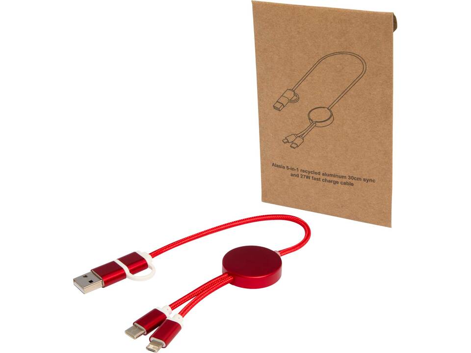 Alasia 5-in-1 recycled aluminium and plastic 30 cm data sync and 27W fast charge cable 1
