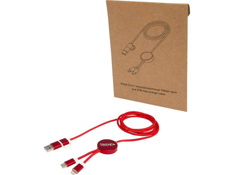 Alasia 5-in-1 recycled aluminium and plastic 150 cm data sync and 27W fast charge cable 1