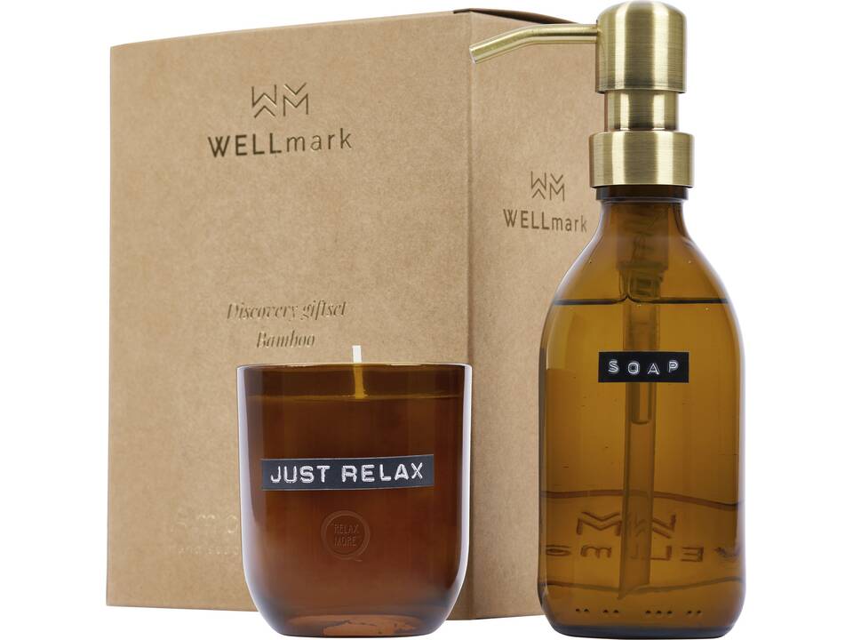 Wellmark Discovery 200 ml hand soap dispenser and 150 g scented candle set - bamboo fragrance 1