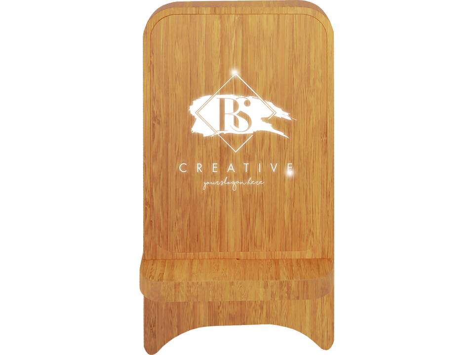 SCX.design W26 10W wooden wireless charging phone stand with light-up logo 1