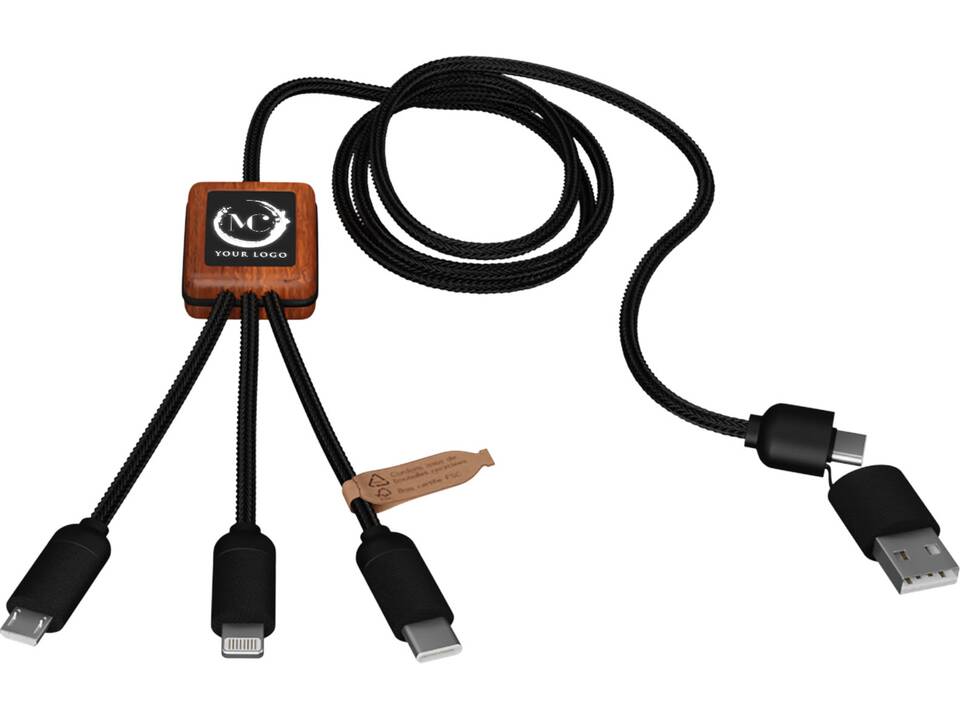 SCX.design C38 3-in-1 rPET light-up logo charging cable with squared wooden casing 10