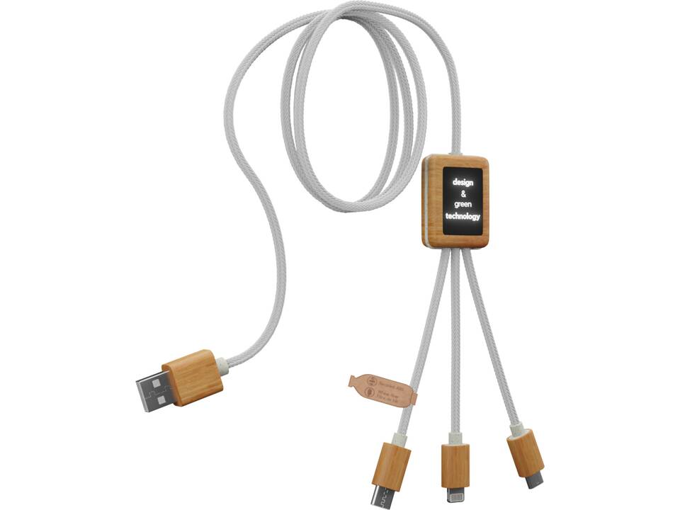 SCX.design C39 3-in-1 rPET light-up logo charging cable with squared bamboo casing 3