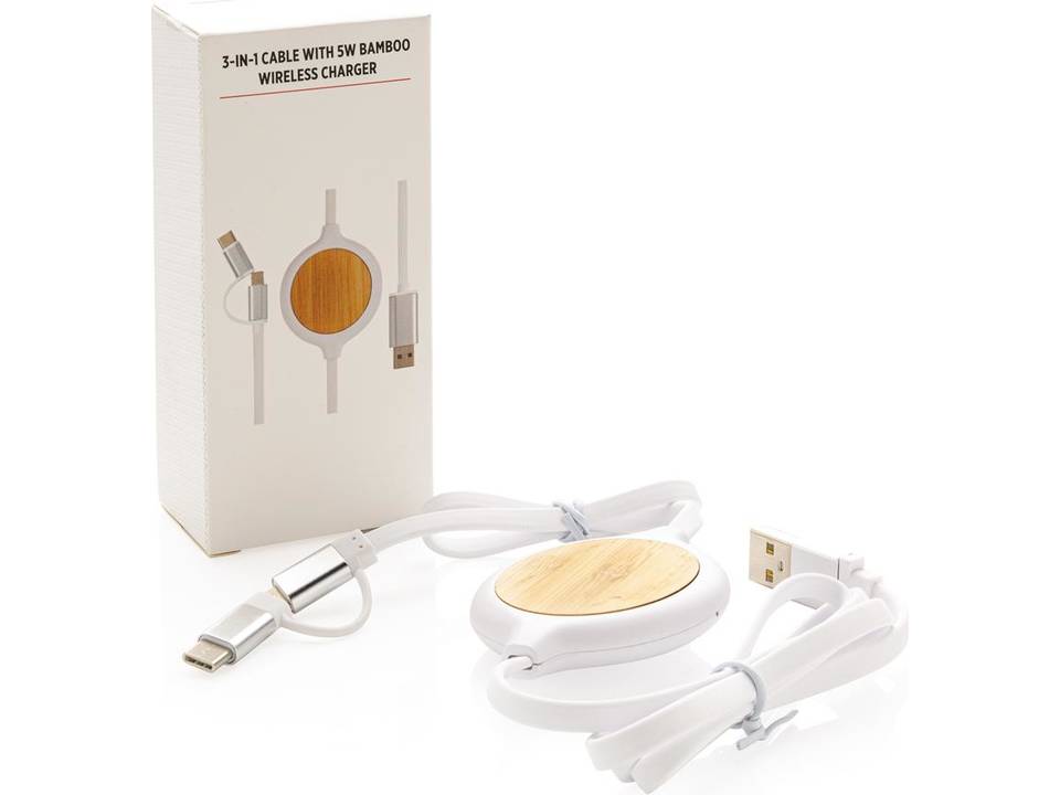 3-in-1 cable with 5W bamboo wireless charger 5