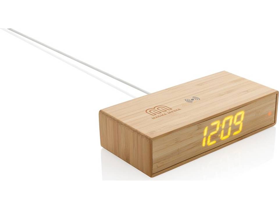 Bamboo alarm clock with 5W wireless charger 1