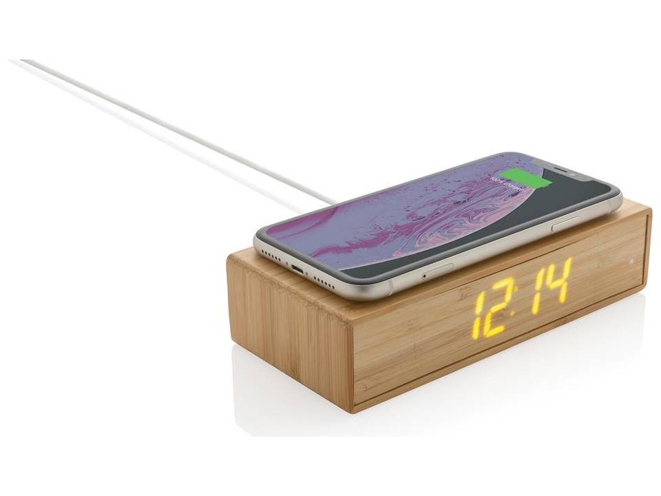 Bamboo alarm clock with 5W wireless charger 2