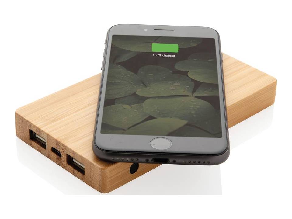 Bamboe powerbank met 5W draadloze oplader - 4.000 mAh