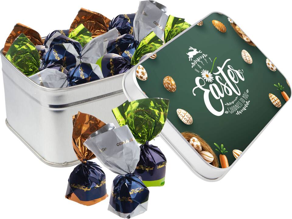 Blik met praline bonbons